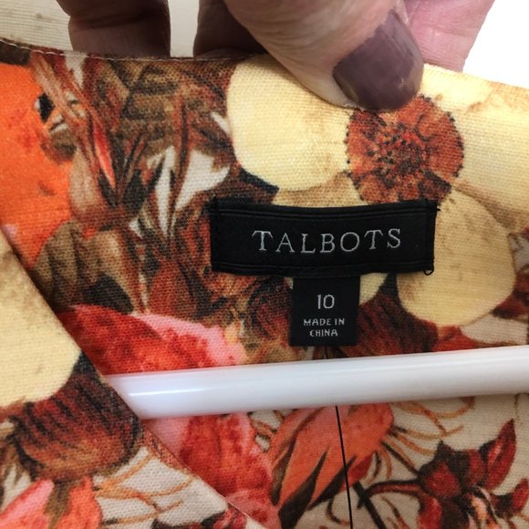 Talbots Floral Dress Size 10 Lined Orange Floral - Picture 4 of 8